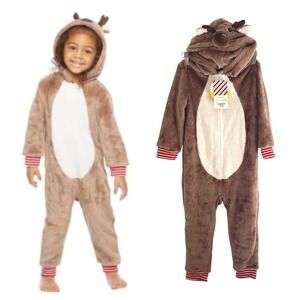 NWT New North Pole‎ Reindeer Jumpsuit Pajamas Kids Boy Girl 4 T Brown Holidays